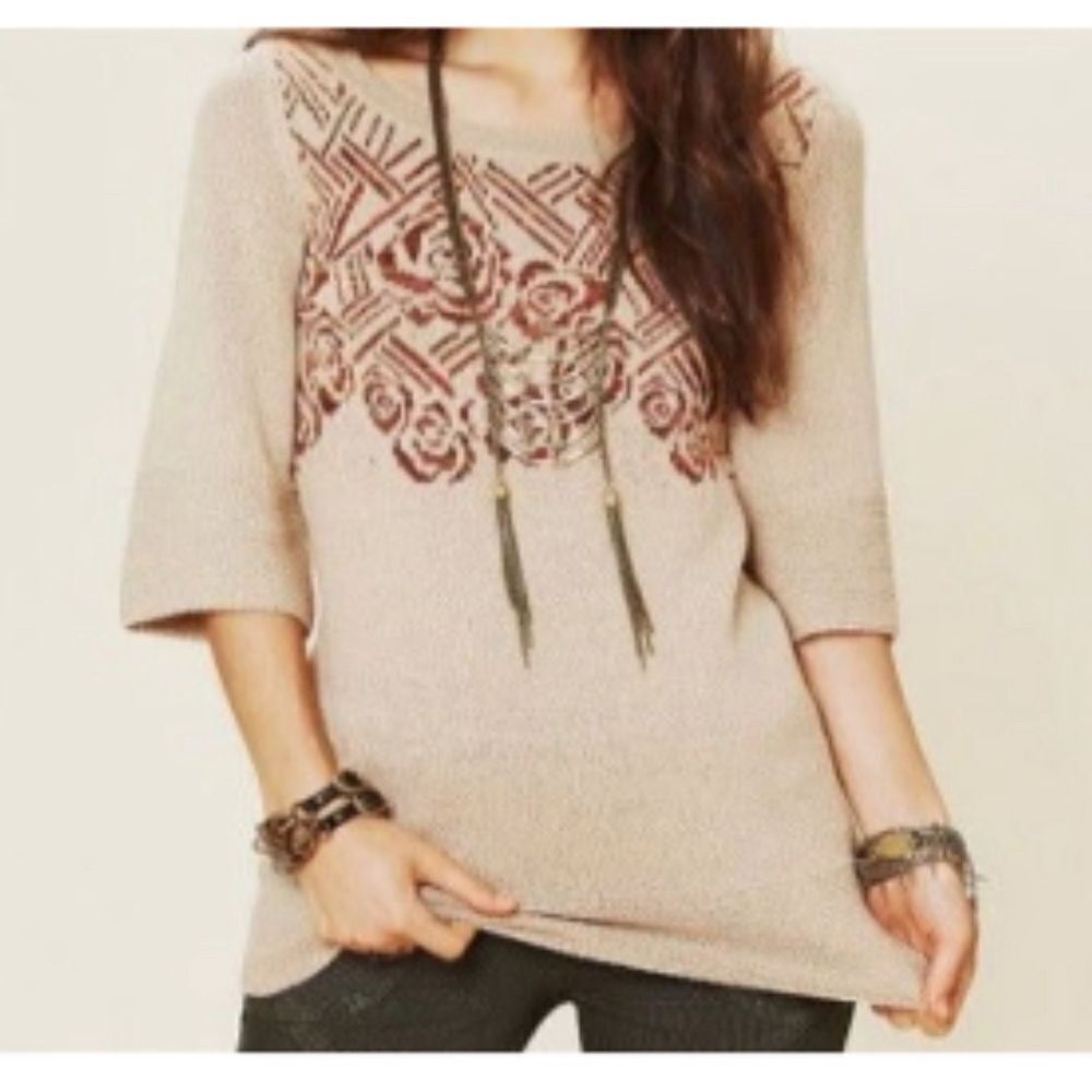 Free People Desert Rose Boho Wool Knit Bell Sleeve Sweater Y2K Tunic- Size XS